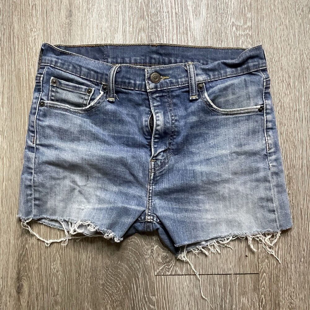 Levi's 510 Shorts Womens 30 Blue Cut Off Distressed Denim Raw Hem Biker